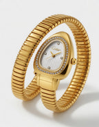 Cotier Gold Snake Chain Crystal Watch