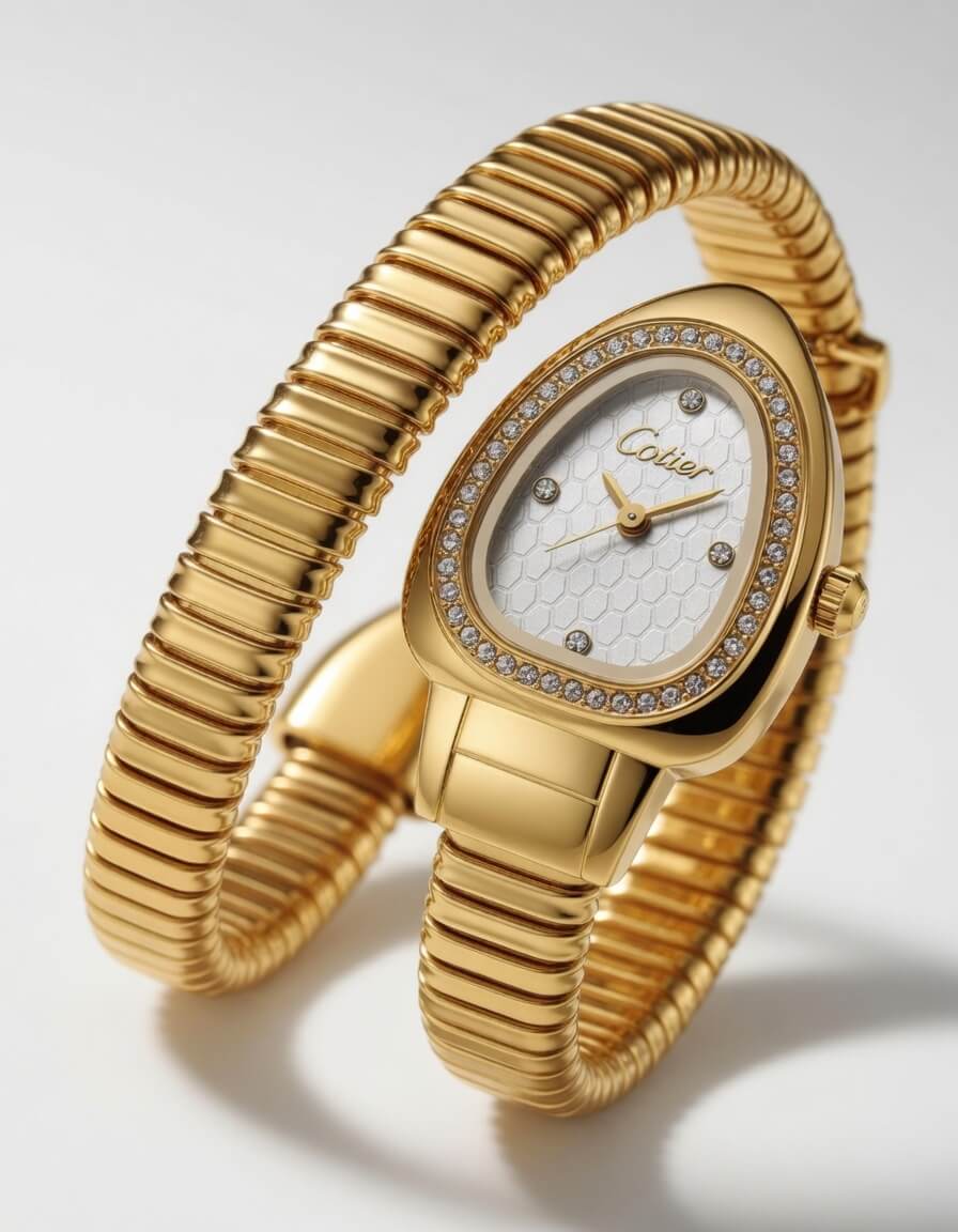 Cotier Gold Snake Chain Crystal Watch