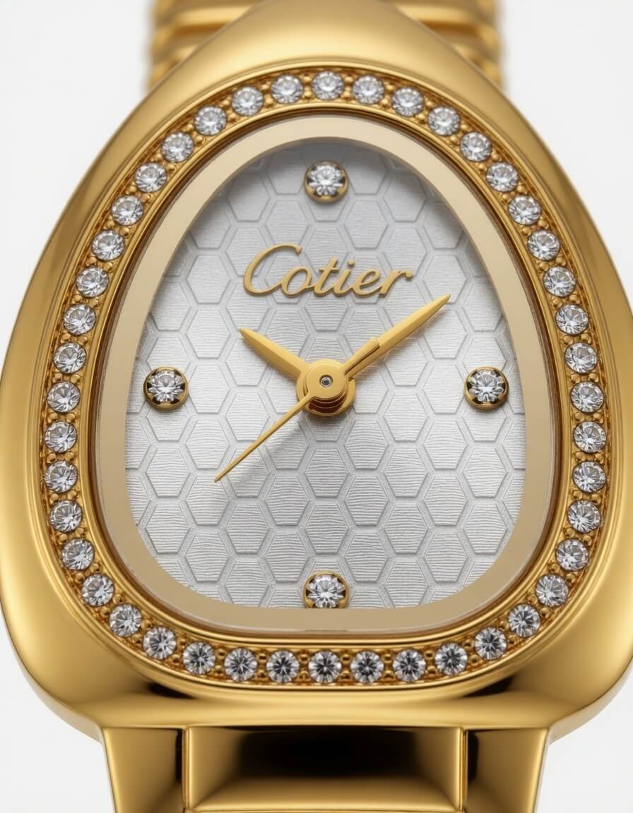 Cotier Gold Snake Chain Crystal Watch