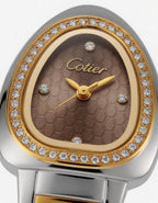 Cotier Two-Tone Snake Chain Crystal Brown Watch