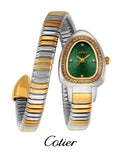 Cotier Two-Tone Snake Chain Crystal Green Watch