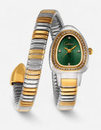 Cotier Two-Tone Snake Chain Crystal Green Watch