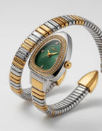 Cotier Two-Tone Snake Chain Crystal Green Watch