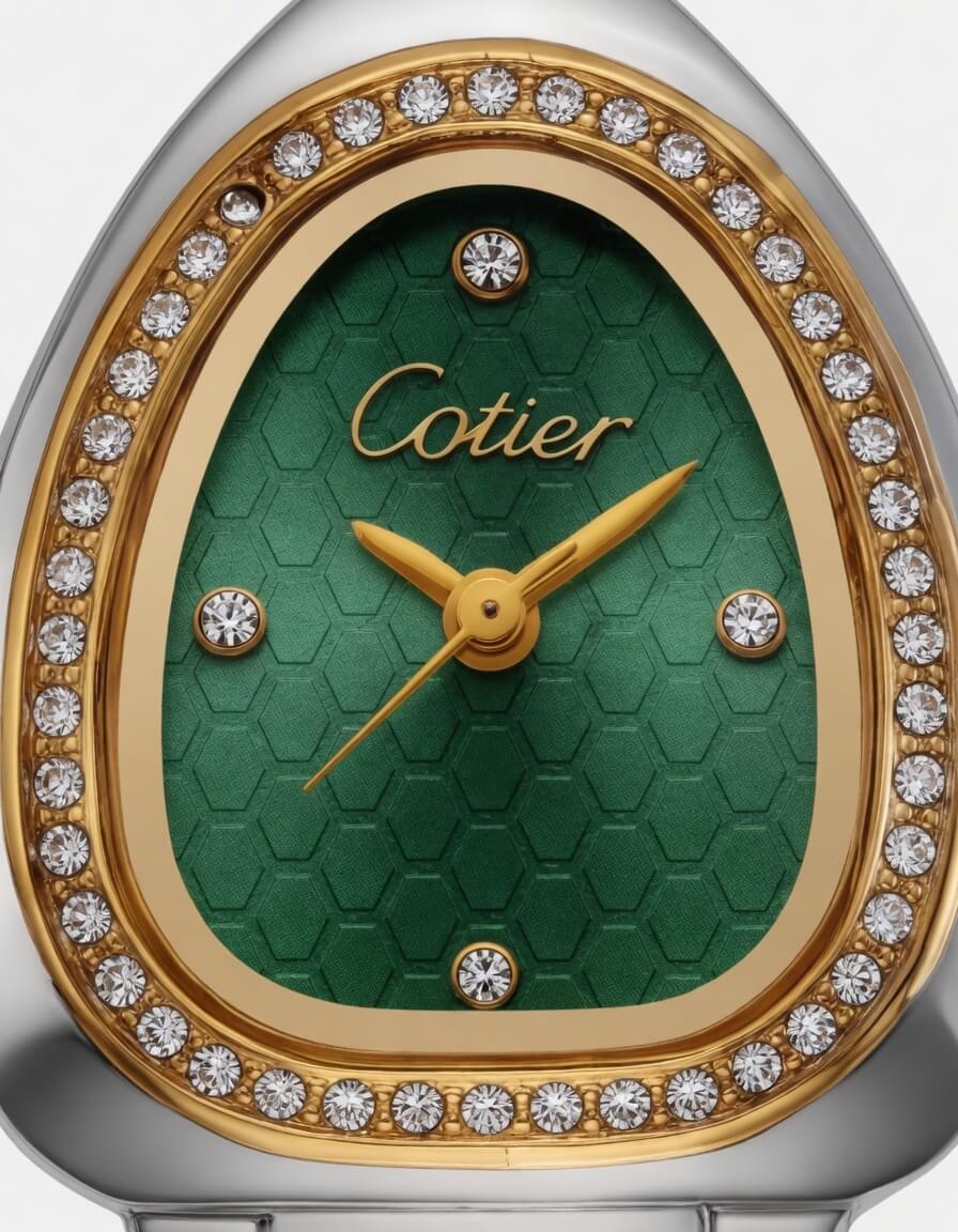 Cotier Two-Tone Snake Chain Crystal Green Watch