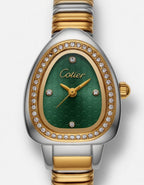 Cotier Two-Tone Snake Chain Crystal Green Watch