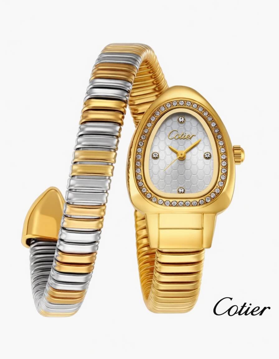 Cotier Two-Tone Snake Chain Crystal Watch