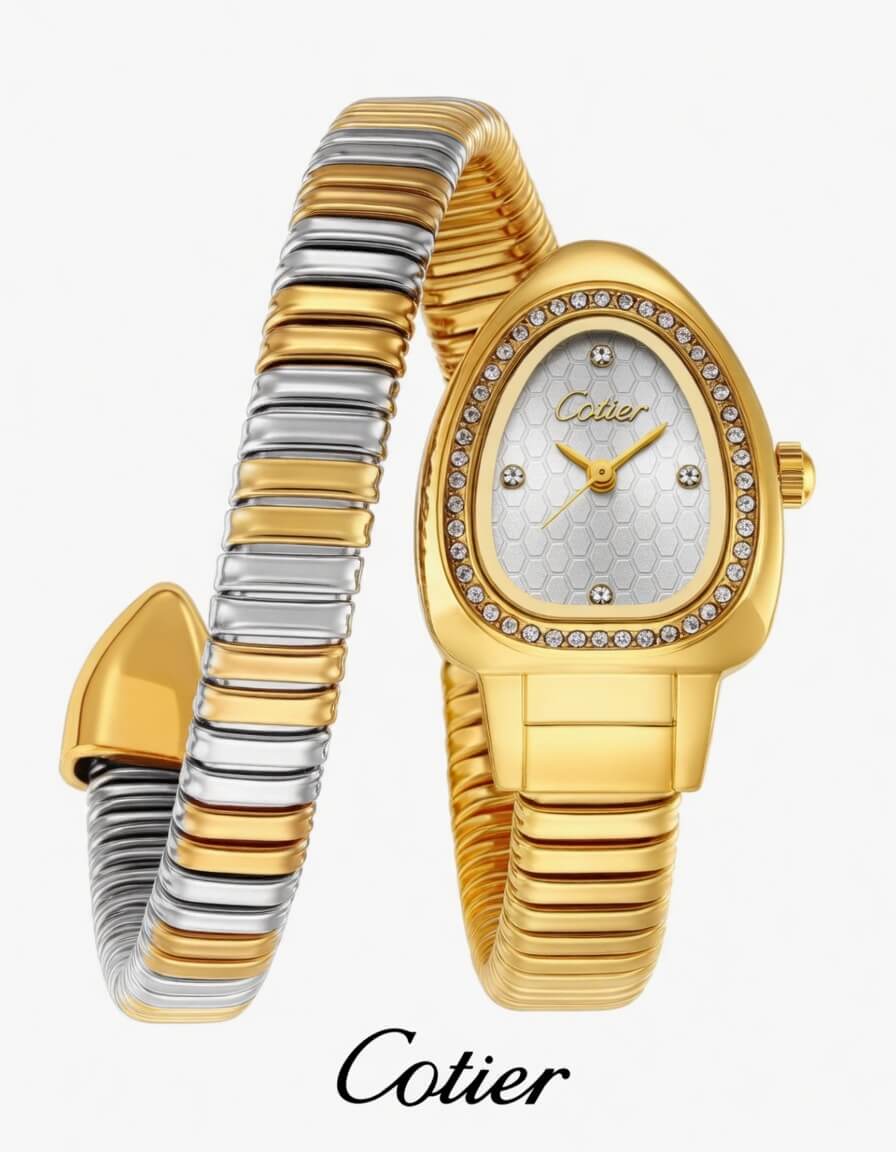 Cotier Two-Tone Snake Chain Crystal Watch