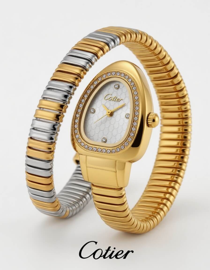 Cotier Two-Tone Snake Chain Crystal Watch