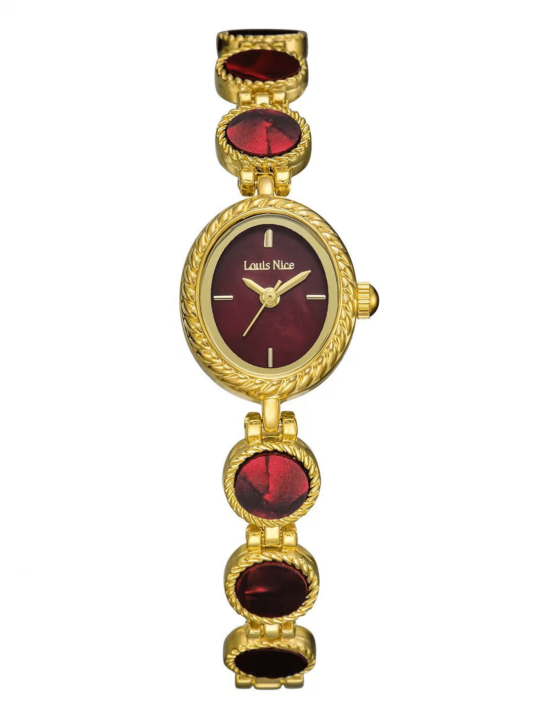 Louis Nice Red Gemstone Gold Watch