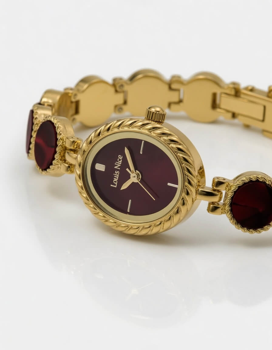 Louis Nice Red Gemstone Gold Watch