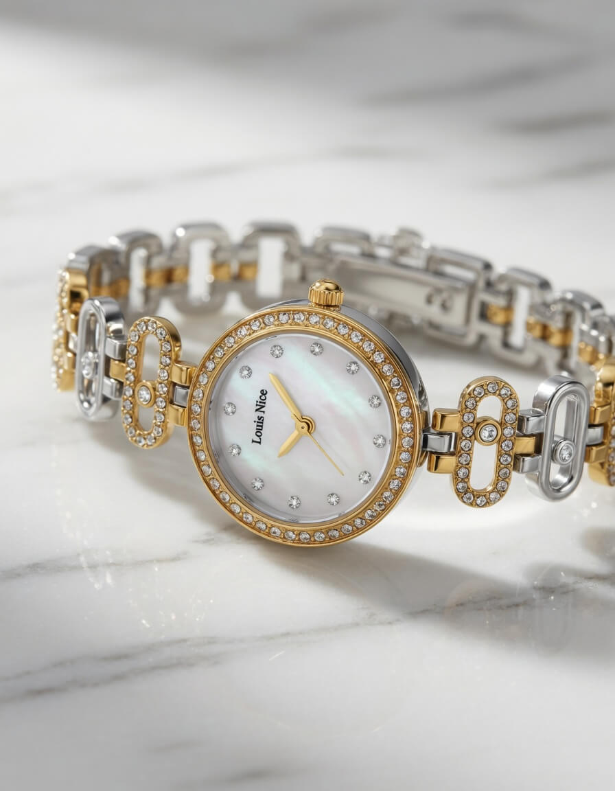 Louis Nice Two-Tone Crystal White Watch