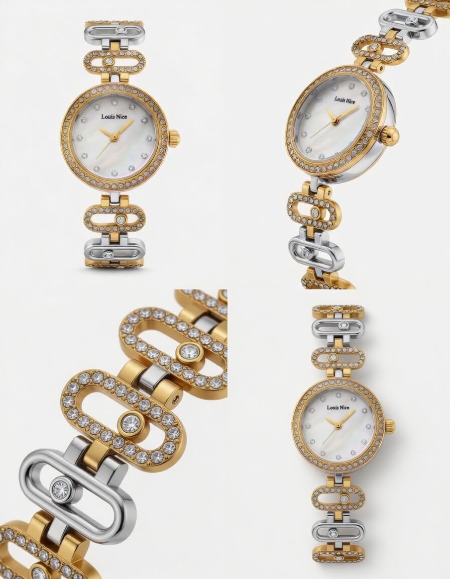 Louis Nice Two-Tone Crystal White Watch