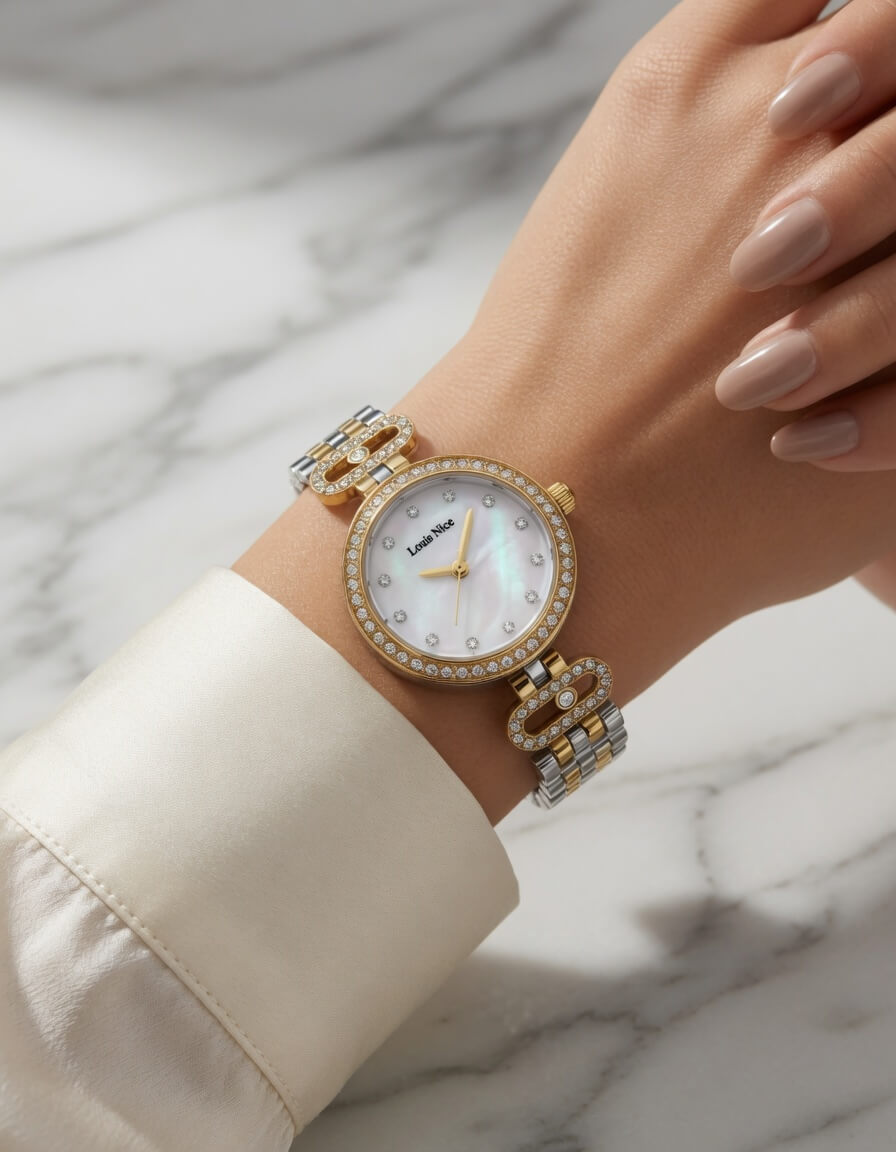 Louis Nice Two-Tone Crystal White Watch