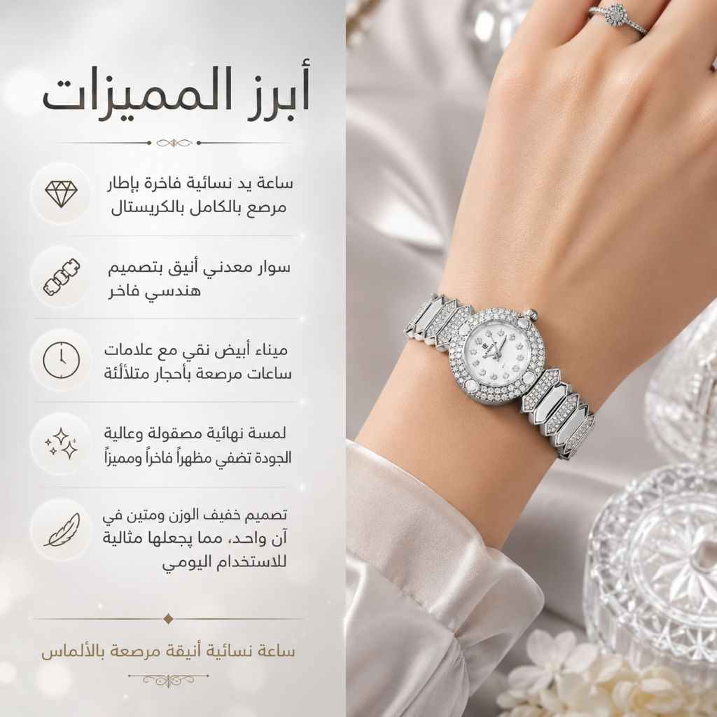 ساعة نسائية أنيقة مرصعة بالألماس