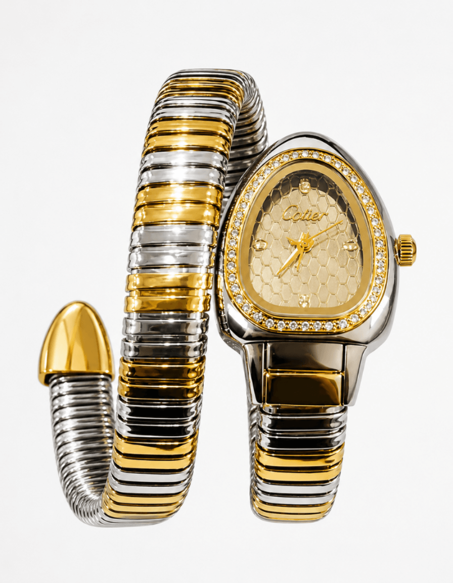 Cotier Two-Tone Snake Chain Crystal Watch