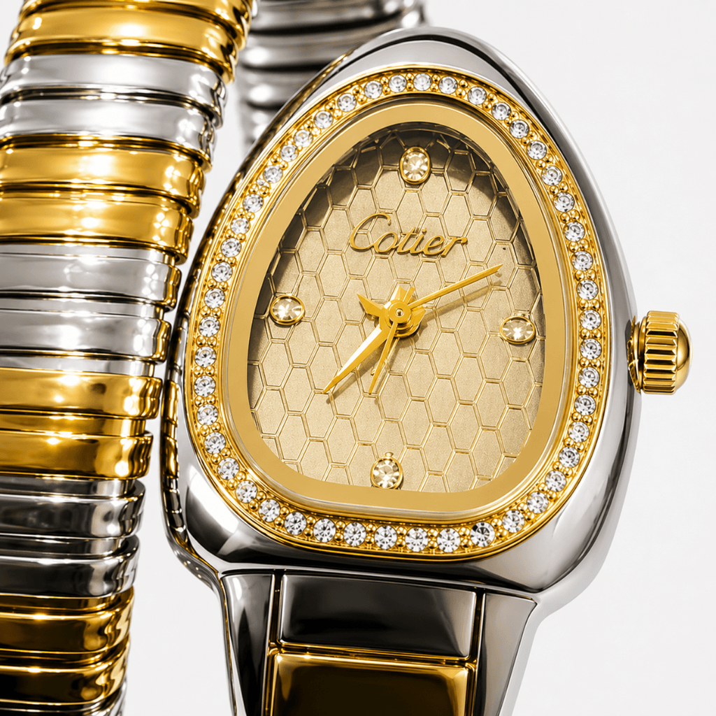 Cotier Two-Tone Snake Chain Crystal Watch